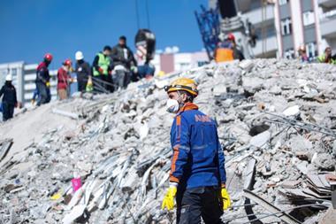 Rescue worker at Hakay, Turkey, earthquake site